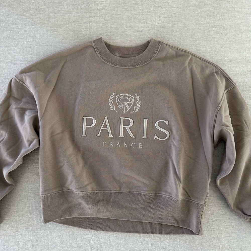 Abercrombie & Fitch Cropped Paris Sweatshirt in Taupe